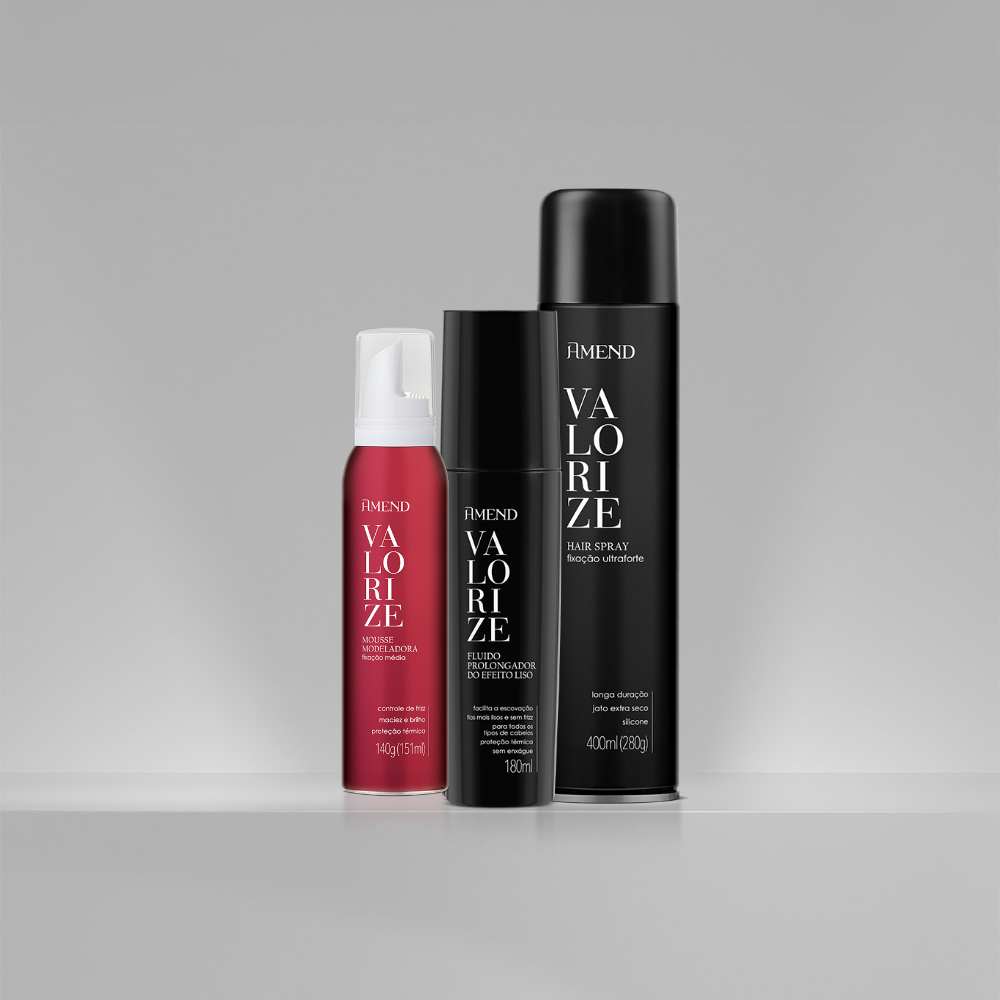 Kit Mousse Modeladora + Flu&iacute;do Prolongador do Efeito Liso + Hair Spray Ultraforte | Amend Valorize image number 2
